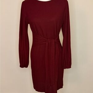 Burgundy Long Sleeve Dress with Front Tie